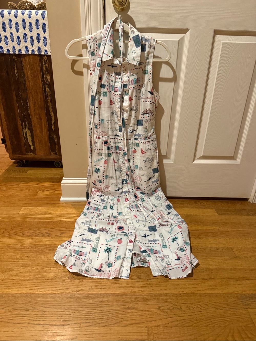 J. Crew White Sleeveless Printed Shirtdress with Belt
